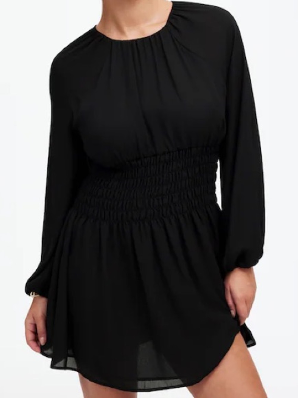 Madewell Bubble-Sleeve Smocked Mini Dress Size XS in Black